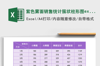 紫色霧面銷售統(tǒng)計(jì)簇狀柱形圖excel模板