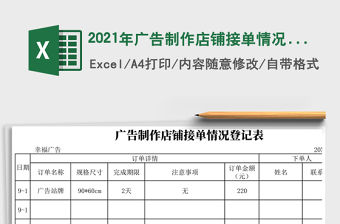 2021年廣告制作店鋪接單情況登記表