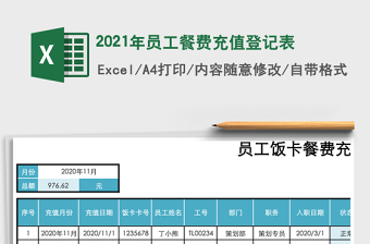 2021年員工餐費(fèi)充值登記表