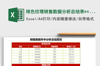 綠色紋理銷售數據分析總結表excel模板表格