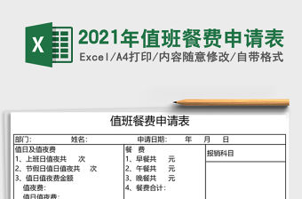 2021年值班餐費申請表