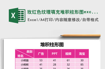 玫紅色紋理填充堆積柱形圖excel模板