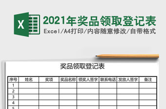 2021年獎品領取登記表