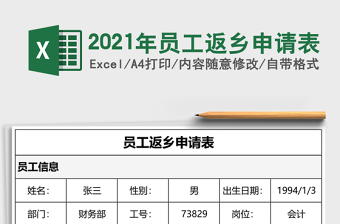 2021年員工返鄉(xiāng)申請表
