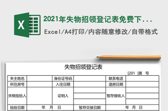 2021年失物招領(lǐng)登記表免費下載