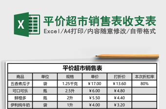 平價超市銷售表收支表