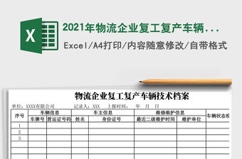 2021年物流企業(yè)復(fù)工復(fù)產(chǎn)車輛技術(shù)檔案表
