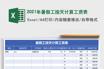 2021年暑假工按天計算工資表