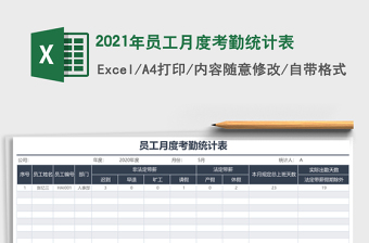 2021年員工月度考勤統(tǒng)計(jì)表