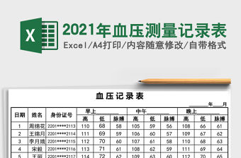 2021年血壓測量記錄表
