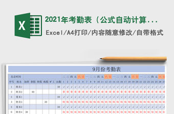 2021年考勤表（公式自動計算）