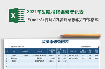 2021年故障報修維修登記表