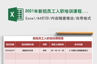 2021年新招員工入職培訓(xùn)課程表
