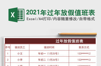 2021年過年放假值班表