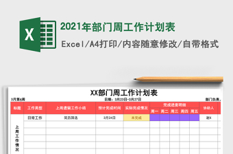 2021年部門(mén)周工作計(jì)劃表