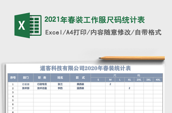 2021年春裝工作服尺碼統(tǒng)計(jì)表