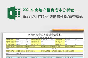 2021年房地產(chǎn)投資成本分析套表模板