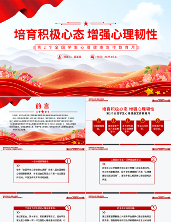 第2個(gè)全國(guó)學(xué)生心理健康宣傳教育月PPT培育積極心態(tài)增強(qiáng)心理韌性主題課件