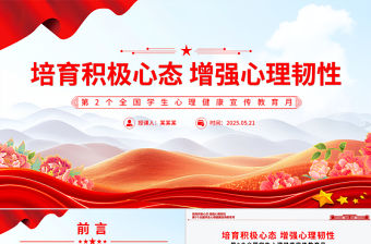 第2個全國學生心理健康宣傳教育月PPT培育積極心態增強心理韌性主題課件