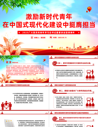 激勵(lì)新時(shí)代青年在中國(guó)式現(xiàn)代化建設(shè)中挺膺擔(dān)當(dāng)PPT大氣精美團(tuán)課課件