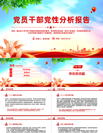 簡(jiǎn)潔實(shí)用基層黨員干部黨性分析報(bào)告PPT模板