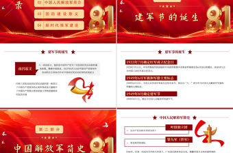中國夢強軍夢PPT紅色大氣風熱烈慶祝八一建軍節建軍98周年專題黨課課件模板