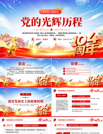 簡潔精美黨的光輝歷程PPT建黨104周年黨史學(xué)習(xí)教育黨課課件