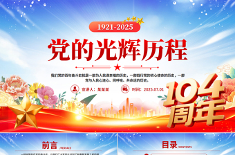 簡潔精美黨的光輝歷程PPT建黨104周年黨史學習教育黨課課件