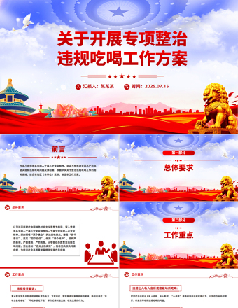 關(guān)于開(kāi)展專(zhuān)項(xiàng)整治違規(guī)吃喝工作方案PPT模板下載