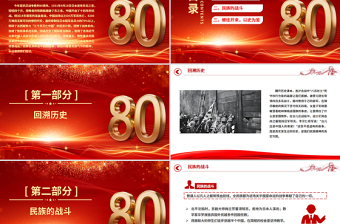 紅色大氣紀(jì)念中國人民抗日戰(zhàn)爭勝利80周年P(guān)PT銘記歷史砥礪前行微黨課