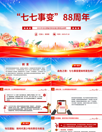七七事變88周年P(guān)PT2025年勿忘國恥吾輩自強(qiáng)主題班會課件