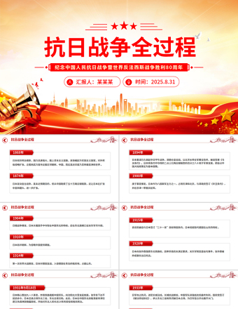 抗日戰(zhàn)爭全過程PPT紀(jì)念抗戰(zhàn)勝利80周年專題課件