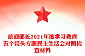 統(tǒng)戰(zhàn)部長2021年度學(xué)習(xí)教育五個帶頭專題民主生活會對照檢查材料