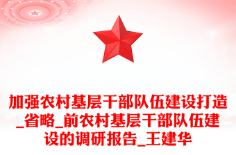 加強(qiáng)農(nóng)村基層干部隊(duì)伍建設(shè)打造_省略_前農(nóng)村基層干部隊(duì)伍建設(shè)的調(diào)研報(bào)告_王建華