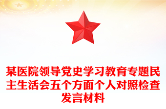 某醫(yī)院領(lǐng)導(dǎo)黨史學(xué)習(xí)教育專題民主生活會(huì)五個(gè)方面?zhèn)€人對(duì)照檢查發(fā)言材料