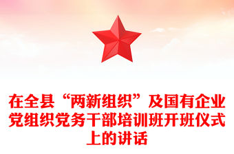 在全縣“兩新組織”及國有企業黨組織黨務干部培訓班開班儀式上的講話