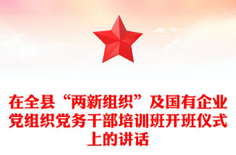 在全縣“兩新組織”及國(guó)有企業(yè)黨組織黨務(wù)干部培訓(xùn)班開班儀式上的講話
