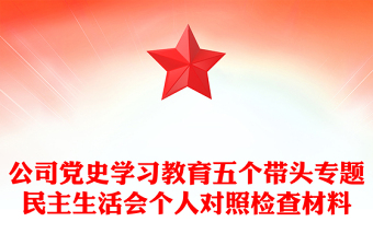 公司黨史學(xué)習(xí)教育五個(gè)帶頭專(zhuān)題民主生活會(huì)個(gè)人對(duì)照檢查材料 公司黨史學(xué)習(xí)教育五個(gè)帶頭專(zhuān)題民主生活會(huì)個(gè)人對(duì)照檢查材料