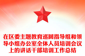 在區委主題教育巡回指導組和領導小組辦公室全體人員培訓會議上的講話干部培訓工作總結
