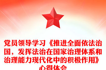 黨員領導學習《推進全面依法治國，發揮法治在國家治理體系和治理能力現代化中的積極作用》心得體會