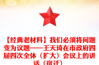 【經典老材料】我們必須將問題變為議題——王天琦在市政府四屆四次全體（擴大）會議上的講話（宿遷）