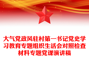 大氣黨政風(fēng)駐村第一書記黨史學(xué)習(xí)教育專題組織生活會(huì)對(duì)照檢查材料專題黨課演講稿