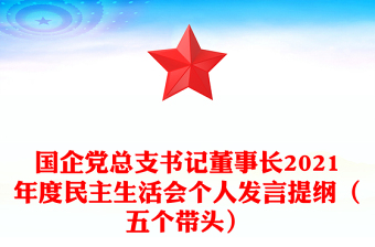 國(guó)企黨總支書(shū)記董事長(zhǎng)2021年度民主生活會(huì)個(gè)人發(fā)言提綱(五個(gè)帶頭)