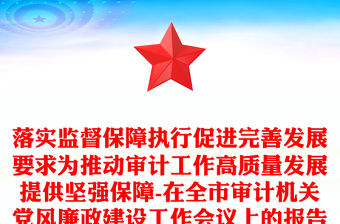 落實監督保障執行促進完善發展要求為推動審計工作高質量發展提供堅強保障-在全市審計機關黨風廉政建設工作會議上的報告