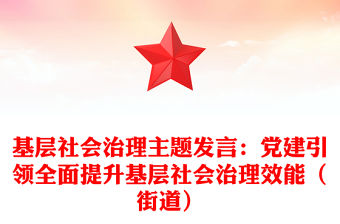 基層社會治理主題發言：黨建引領全面提升基層社會治理效能（街道）