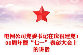電網公司黨委書記在慶祝建黨100周年暨“七一”表彰大會上的講話