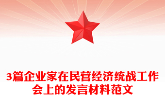 3篇企業(yè)家在民營(yíng)經(jīng)濟(jì)統(tǒng)戰(zhàn)工作會(huì)上的發(fā)言材料范文