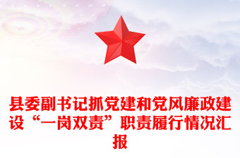縣委副書記抓黨建和黨風廉政建設“一崗雙責”職責履行情況匯報