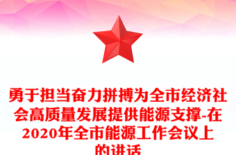 勇于擔(dān)當(dāng)奮力拼搏為全市經(jīng)濟(jì)社會(huì)高質(zhì)量發(fā)展提供能源支撐-在2020年全市能源工作會(huì)議上的講話
