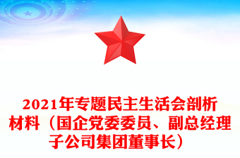 2021年專題民主生活會剖析材料（國企黨委委員、副總經(jīng)理子公司集團董事長）